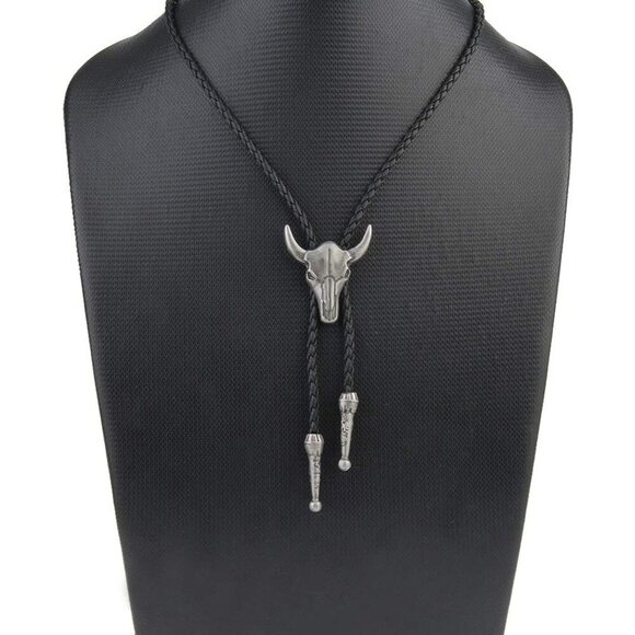 COOLLA Handmade Bolo Tie, Bull Western Cowboy, Vintage Turquoise Pendant for Men - Picture 2 of 7
